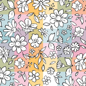 Ditsy Floral on Pastel Plaid -large scale