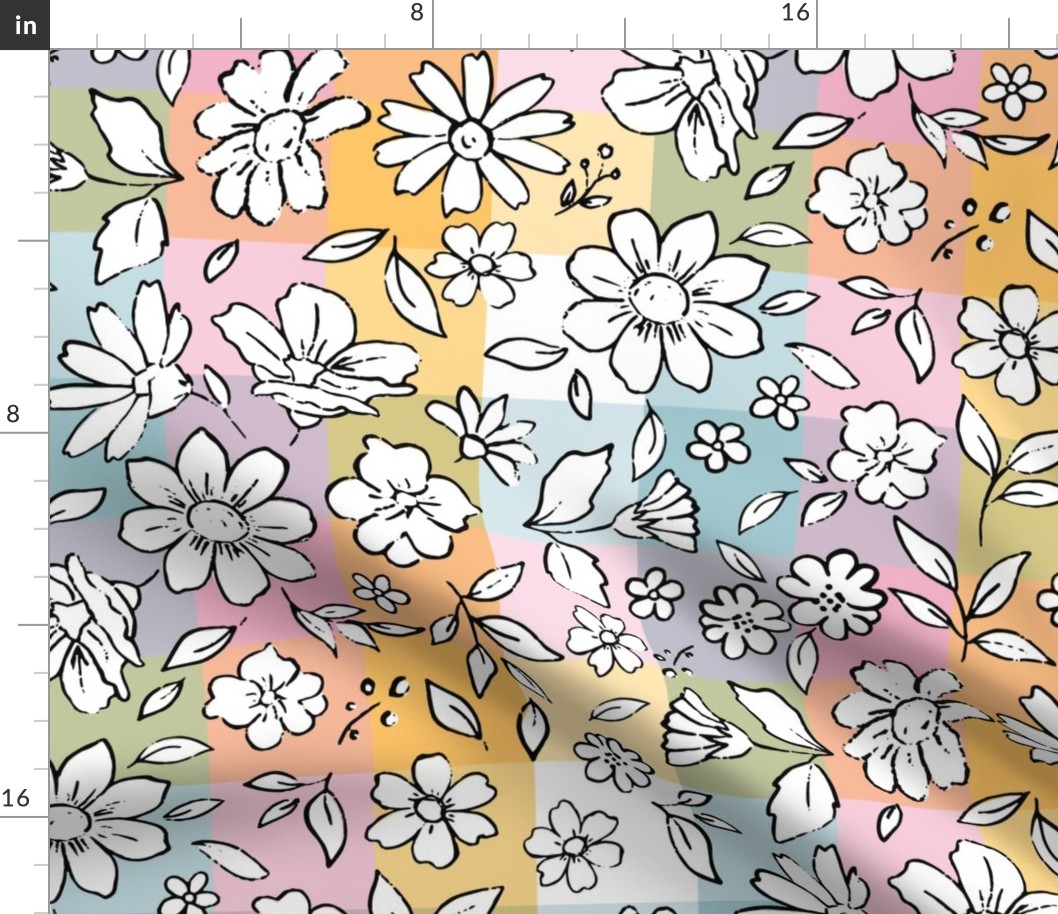 Ditsy Floral on Pastel Plaid -large scale