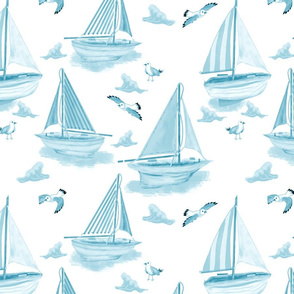 Sailboats And Seagulls Toille