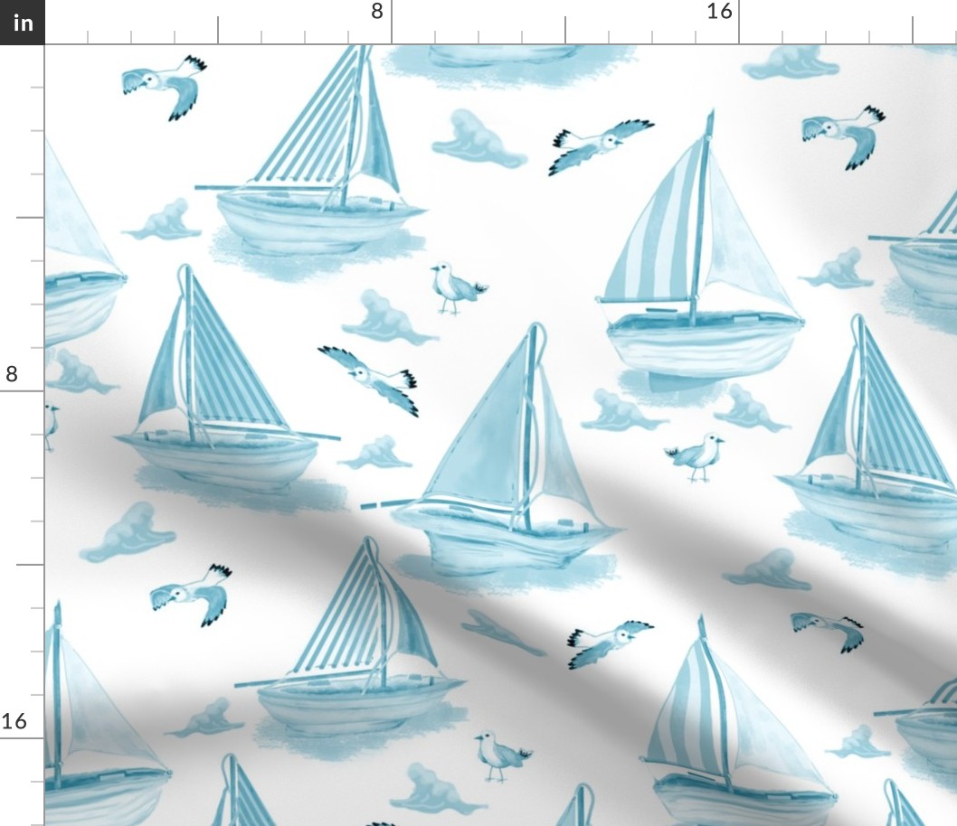 Sailboats And Seagulls Toille