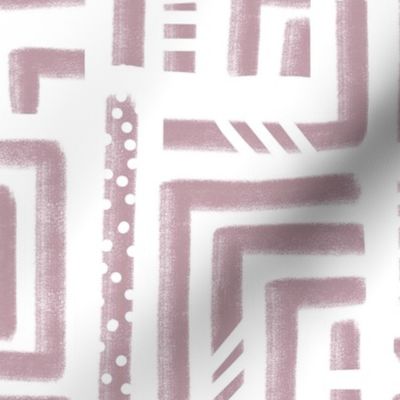 Large -  Tribal Maze  - White and Mauve