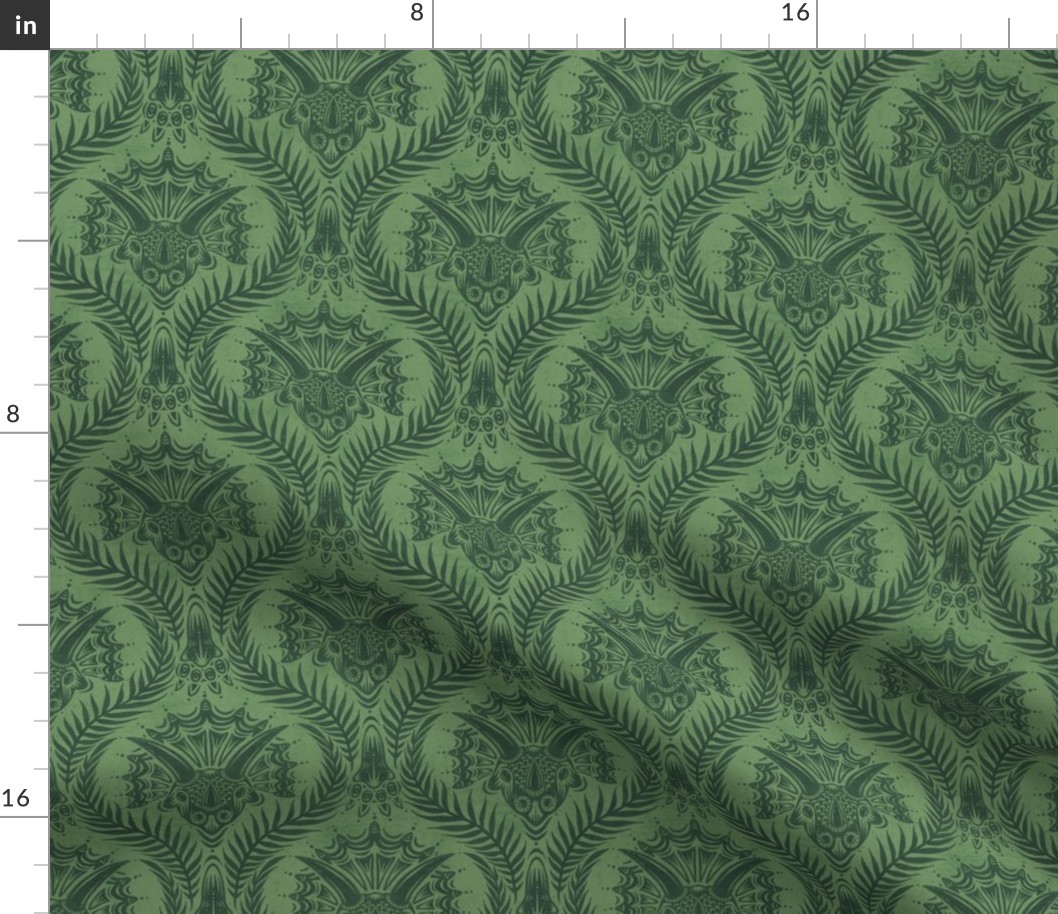 Triceratops Damask - Fern Green - medium scale 