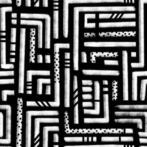 Large -  Tribal Maze  - Black and White