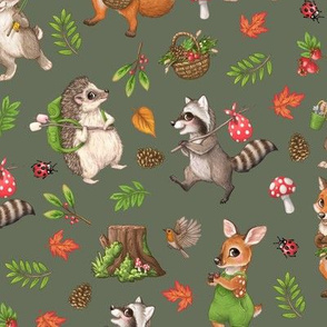 Woodland Animal Friends - Army Green