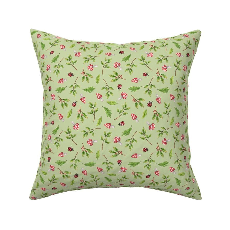 Woodland Friends - Floral Print - Avocado Green