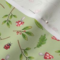 Woodland Friends - Floral Print - Avocado Green