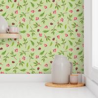 Woodland Friends - Floral Print - Avocado Green