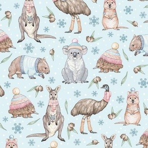 Australian Winter Animals Fabric - Pastel blue