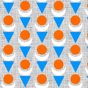 Mid Century Orange Blue White Ox and Sun Abstract Geometric Shapes