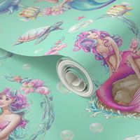 Watercolour Mermaids - Aqua