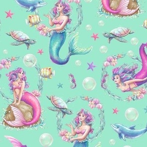 Watercolour Mermaids - Aqua