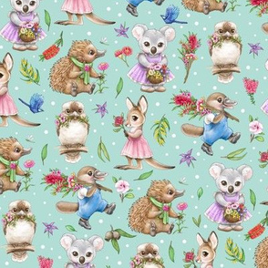 Australian Animals - Lil' Springtime Billy Lids  -  Turquoise