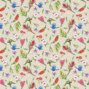 Australian Floral Print - Lil' Springtime Billy Lids - Beige