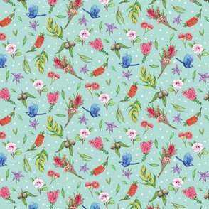 Australian Floral Print - Lil' Springtime Billy Lids - Turquoise
