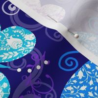 Rococo Butterflies in Violet Purple, Bright Aqua and Blue on Indigo 