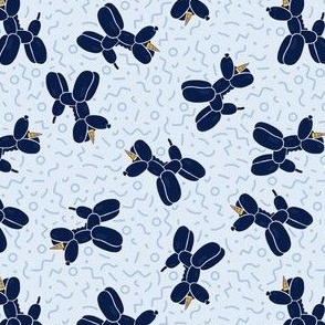 (XS Scale) Balloon Unicorns Scattered with Dark Navy Confetti on Blue | Dark Navy dogs