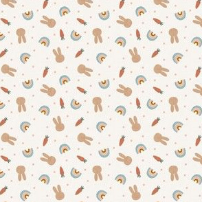 (micro scale) bunnies, rainbows, and carrots - earthy neutrals on cream - spring and easter - C21
