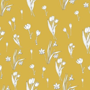 Hand drawn spring flowers repeat pattern