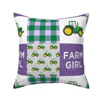 Farm Girl - Tractors - Green and Purple - Plaid - C21