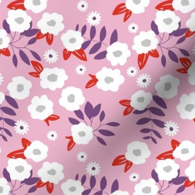 Daisies and buttercup lilies boho garden summer soft pink red purple white