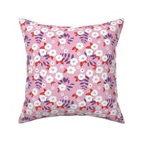 Daisies and buttercup lilies boho garden summer soft pink red purple white