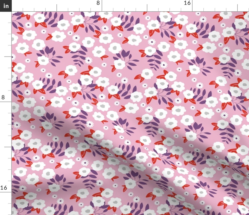 Daisies and buttercup lilies boho garden summer soft pink red purple white