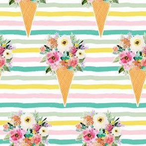 6" Floral Ice Cream Cone with Light Pastel Stripes