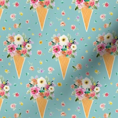 6" Floral Ice Cream Cone with Free Falling Florals Aqua back