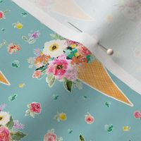 6" Floral Ice Cream Cone with Free Falling Florals Aqua back