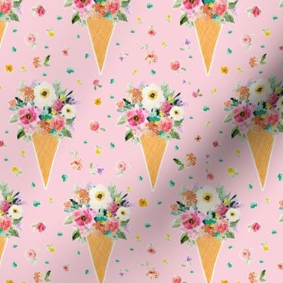 6" Floral Ice Cream Cone with Free Falling Florals Pink Back