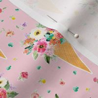 6" Floral Ice Cream Cone with Free Falling Florals Pink Back