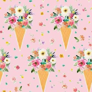 6" Floral Ice Cream Cone with Free Falling Florals Pink Back