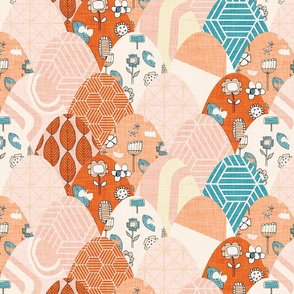 Patchwork Floral Scales Salmon