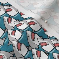 (small scale) shark attack! - great white sharks - teal - LAD21