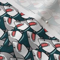 (small scale) shark attack! - great white sharks - dark teal - LAD21