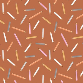 Little boho coloring pencil and arts and craft supplies kids school design copper rust pink gray