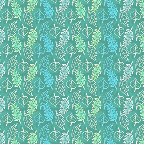 Turquoise sketched leaves_repeat_SM