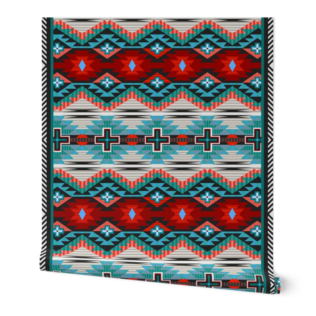 Turquoise and Red Bold Dakota Cross Native American Tribal Aztec