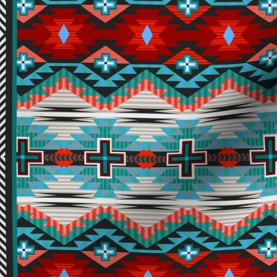 Turquoise and Red Bold Dakota Cross Native American Tribal Aztec