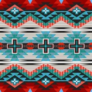 Turquoise and Red Bold Dakota Cross Native American Tribal Aztec