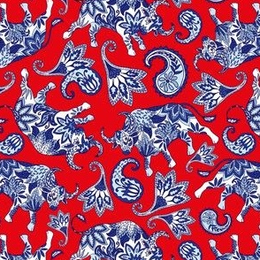 Ox Paisley (Blue and Red Palette) – Small Scale