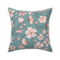 Ditsy White Flowers - Blue and Pink-Large