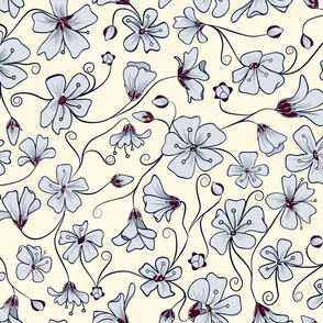 Ditsy White Flowers - Gray and Wine-Large