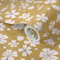 Ditsy White Flowers - Mustard and Gray-Large