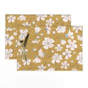 Ditsy White Flowers - Mustard and Gray-Large