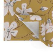 Ditsy White Flowers - Mustard and Gray-Large