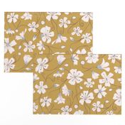 Ditsy White Flowers - Mustard and Gray-Large