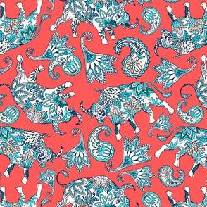Ox Paisley (Coral and Teal) – Small Scale