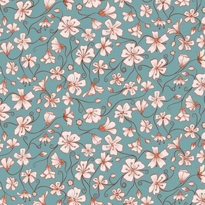 Ditsy White Flowers - Blue and Pink-Tiny