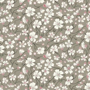 Ditsy White Flowers - Gray and Pink-Tiny